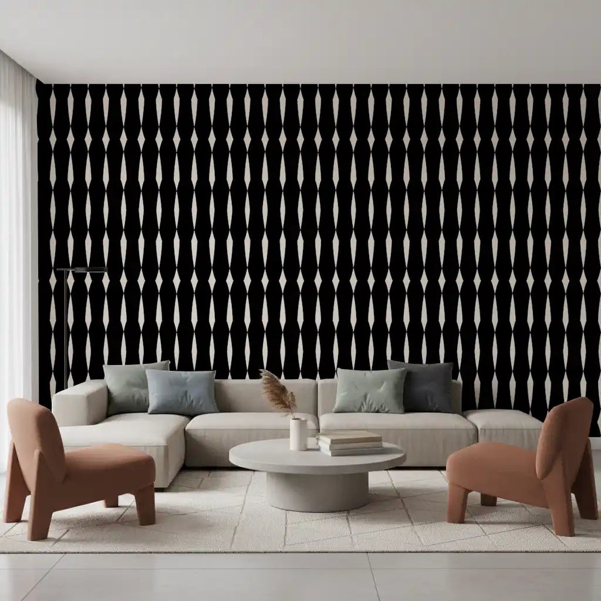 Monochromatic Geometric Column Pattern Wallpaper